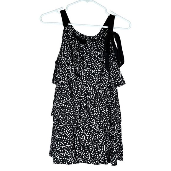 Style & Co Womens Tiered Top Size S Black Polka Dot Retro Party Going Out Date - Picture 1 of 10